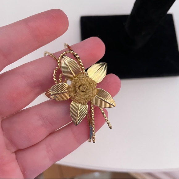 Vintage Floral Gold Tone Spring Deco Preppy Flower Adjustable Lariat Necklace - Picture 2 of 10